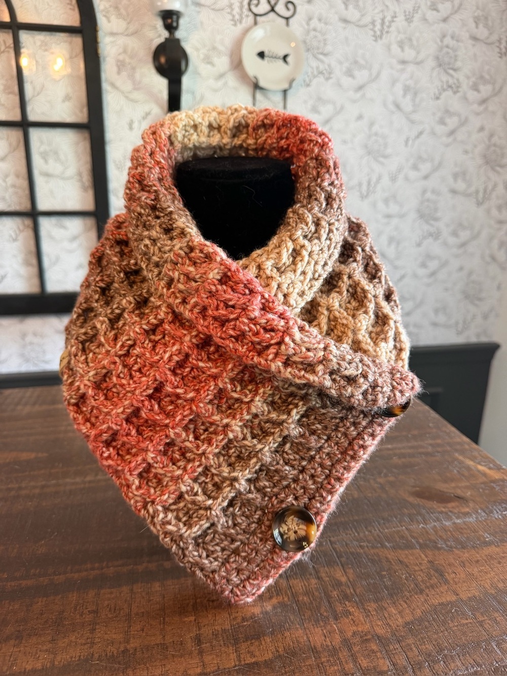 Handmade Crocheted Gradient Waffle Cowl - Pink & Brown Ombre NWOT - Picture 2 of 4
